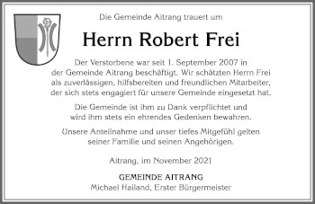 Traueranzeige von Robert Frei von Allgäuer Zeitung, Marktoberdorf
