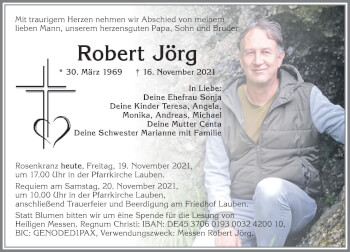 Traueranzeige von Robert Jörg von Allgäuer Zeitung,Kempten