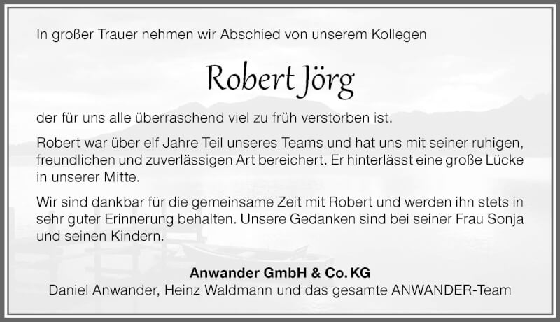  Traueranzeige für Robert Jörg vom 20.11.2021 aus Allgäuer Zeitung,Kempten