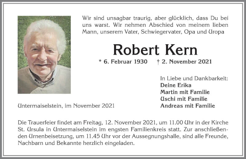  Traueranzeige für Robert Kern vom 10.11.2021 aus Allgäuer Anzeigeblatt