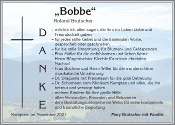 Traueranzeige von Roland Brutscher von Allgäuer Zeitung,Kempten