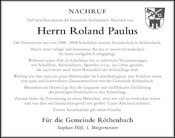 Traueranzeige von Roland Paulus von Der Westallgäuer
