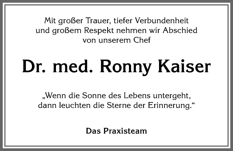  Traueranzeige für Ronny Kaiser vom 26.11.2021 aus Allgäuer Anzeigeblatt