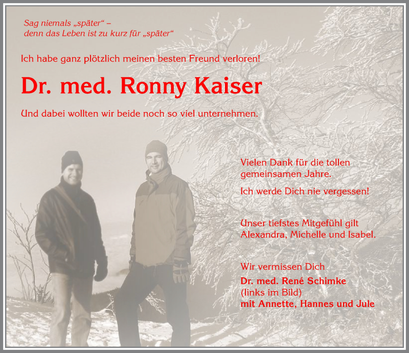  Traueranzeige für Ronny Kaiser vom 26.11.2021 aus Allgäuer Anzeigeblatt