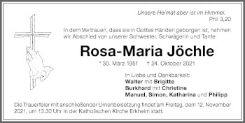 Traueranzeige von Rosa-Maria Jöchle von Memminger Zeitung