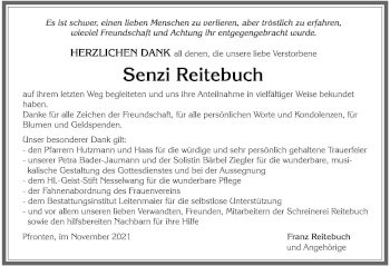 Traueranzeige von Senzi Reitebuch von Allgäuer Zeitung, Füssen