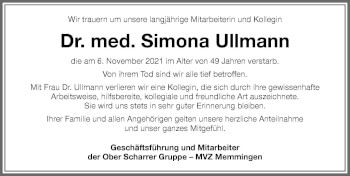 Traueranzeige von Simona Ullmann von Memminger Zeitung