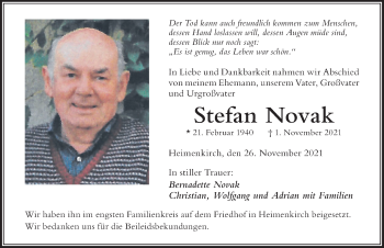 Traueranzeige von Stefan Novak von Der Westallgäuer
