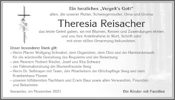 Traueranzeige von Theresia Reisacher von Allgäuer Zeitung, Füssen