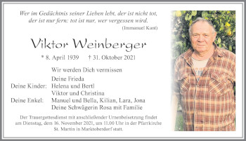 Traueranzeige von Viktor Weinberger von Allgäuer Zeitung, Marktoberdorf