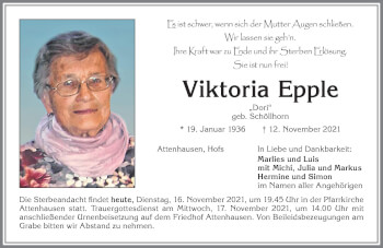 Traueranzeige von Viktoria Epple von Memminger Zeitung