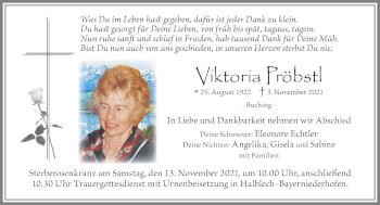 Traueranzeige von Viktoria Pröbstl von Allgäuer Zeitung, Füssen