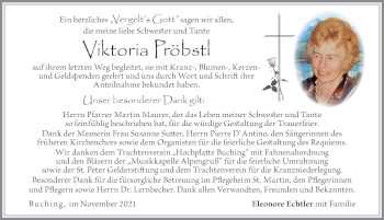Traueranzeige von Viktoria Pröbstl von Allgäuer Zeitung, Füssen