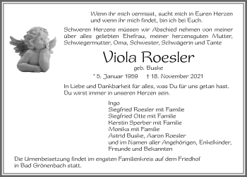 Traueranzeige von Viola Roesler von Memminger Zeitung