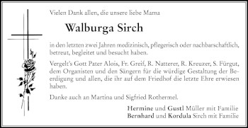 Traueranzeige von Walburga Sirch von Memminger Zeitung
