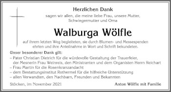 Traueranzeige von Walburga Wölfle von Allgäuer Zeitung, Marktoberdorf