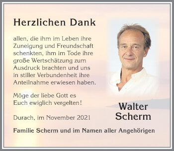 Traueranzeige von Walter Scherm von Allgäuer Zeitung,Kempten