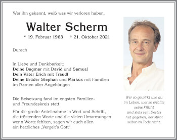 Traueranzeige von Walter Scherm von Allgäuer Zeitung,Kempten