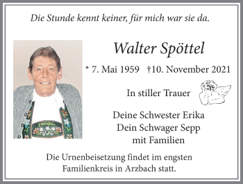 Traueranzeige von Walter Spöttel von Allgäuer Zeitung, Marktoberdorf
