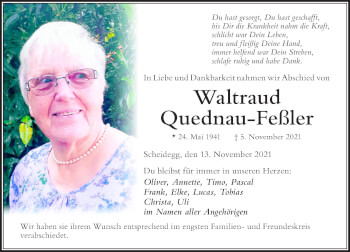 Traueranzeige von Waltraud Quednau-Feßler von Der Westallgäuer