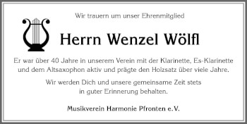Traueranzeige von Wenzel Wölfl von Allgäuer Zeitung, Füssen