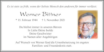 Traueranzeige von Werner Bittner von Allgäuer Zeitung, Marktoberdorf