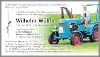 Traueranzeige von Wilhelm Wölfle von Allgäuer Zeitung, Marktoberdorf