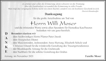 Traueranzeige von Willi Moser von Allgäuer Zeitung, Marktoberdorf
