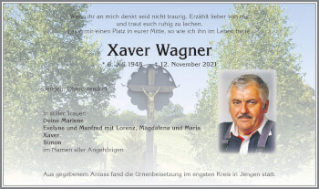 Traueranzeige von Xaver Wagner von Allgäuer Zeitung, Kaufbeuren/Buchloe