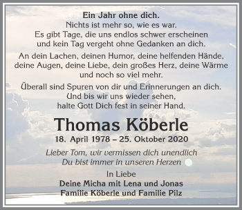 Traueranzeige von Thomas Johannes Köberle 