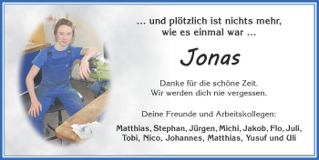 Traueranzeige von Jonas Schalk 