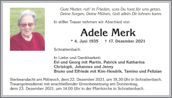 Traueranzeige von Adele Merk von Allgäuer Zeitung,Kempten