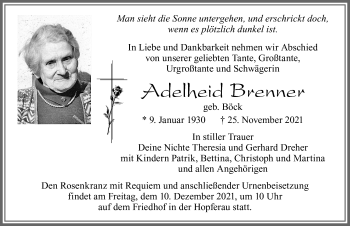 Traueranzeige von Adelheid Brenner von Allgäuer Zeitung, Füssen