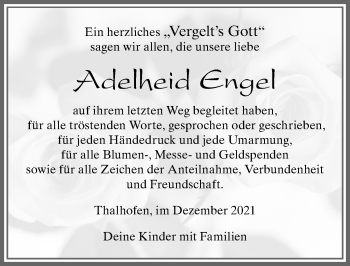 Traueranzeige von Adelheid Engel von Allgäuer Zeitung, Marktoberdorf