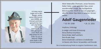 Traueranzeige von Adolf Gaugenrieder von Allgäuer Zeitung, Füssen