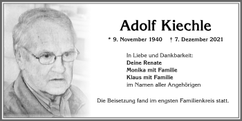 Traueranzeige von Adolf Kiechle von Allgäuer Zeitung,Kempten