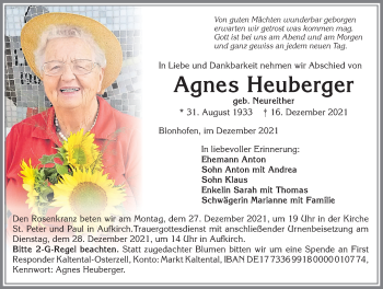 Traueranzeige von Agnes Heuberger von Allgäuer Zeitung, Kaufbeuren/Buchloe