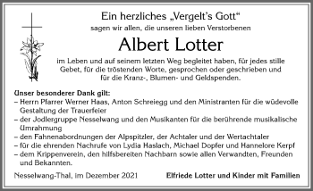 Traueranzeige von Albert Lotter von Allgäuer Zeitung, Füssen