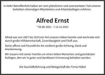 Traueranzeige von Alfred Ernst von Allgäuer Zeitung, Marktoberdorf