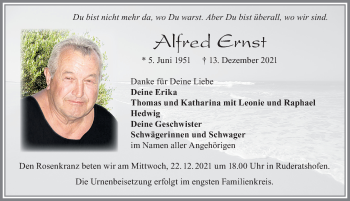 Traueranzeige von Alfred Ernst von Allgäuer Zeitung, Marktoberdorf