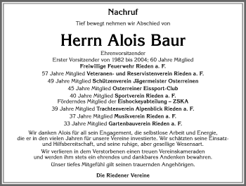 Traueranzeige von Alois Baur von Allgäuer Zeitung, Füssen