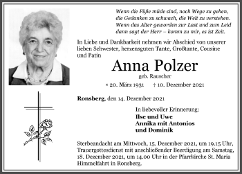 Traueranzeige von Anna Polzer von Allgäuer Zeitung, Marktoberdorf