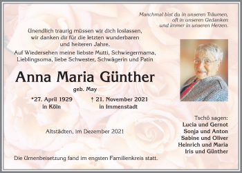 Traueranzeige von Anna Maria Günther von Allgäuer Anzeigeblatt