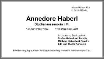 Traueranzeige von Annedore Haberl von Memminger Zeitung