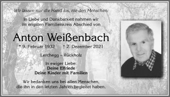 Traueranzeige von Anton Weißenbach von Allgäuer Zeitung, Füssen