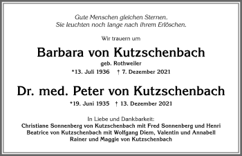 Traueranzeige von Barbara von Kutzschenbach von Allgäuer Anzeigeblatt