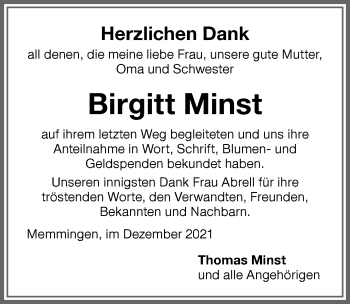 Traueranzeige von Birgitt Minst von Memminger Zeitung