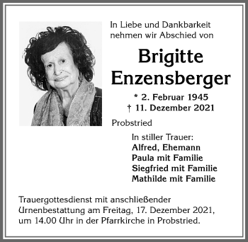 Traueranzeige von Brigitte Enzensberger von Allgäuer Zeitung,Kempten