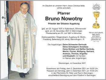 Traueranzeige von Bruno Nowotny von Memminger Zeitung