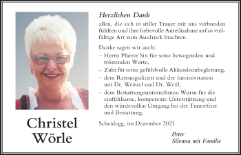 Traueranzeige von Christel Wörle von Der Westallgäuer